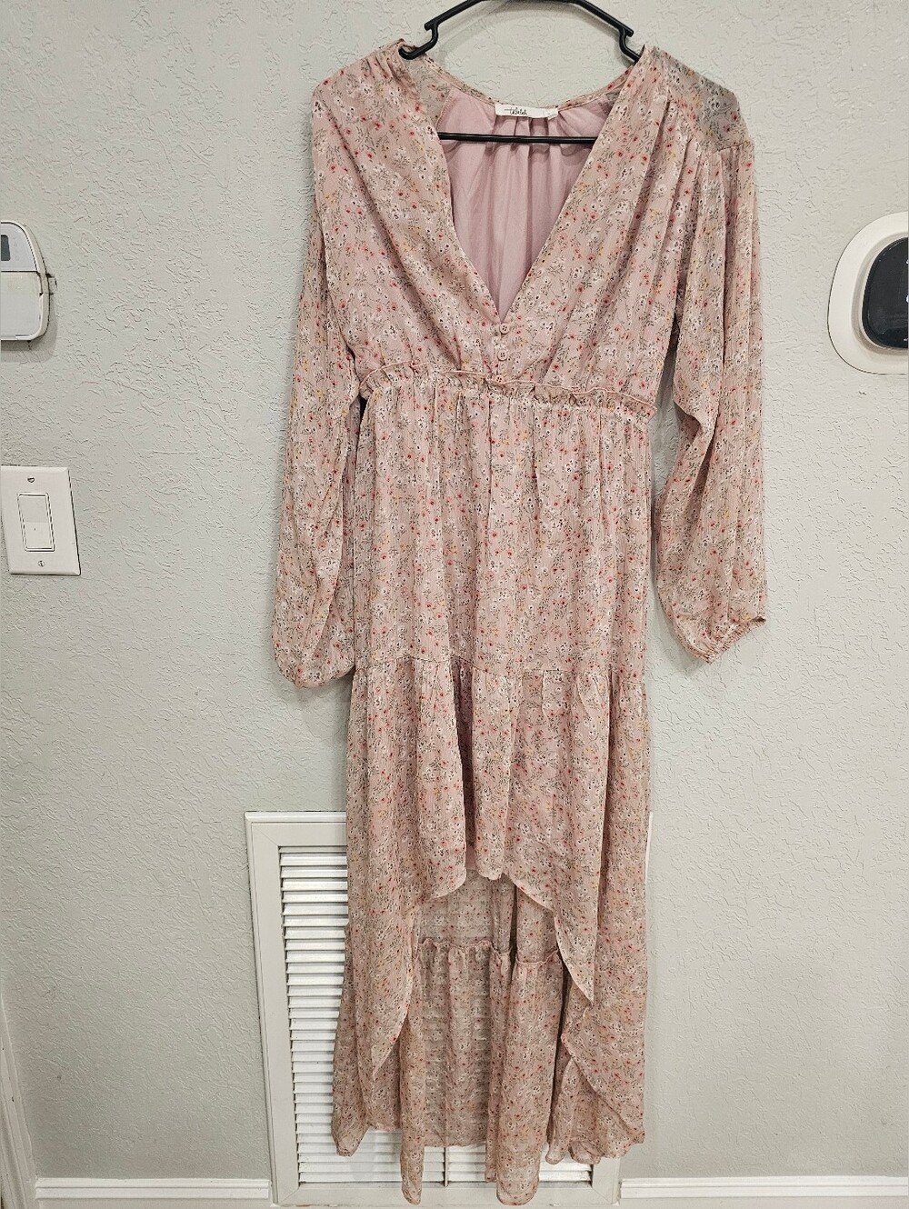 Talulah Floral High Low Maxi Dress Small Pink Cottagecore Boho Tiered Dress